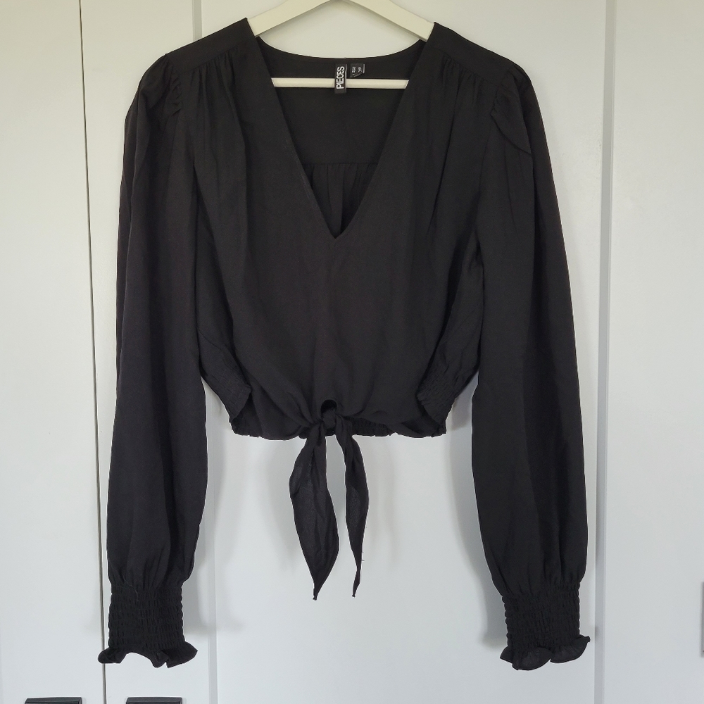 Cropped Tie-front Blouse